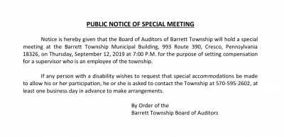 PUBLIC NOTICE OF SPECIAL MEETING: Board of Auditors (September 12, 2019)