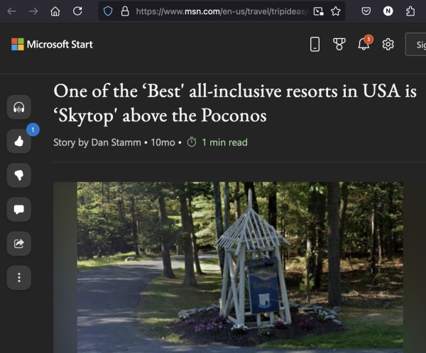 MSN: One of the ‘Best' all-inclusive resorts in USA is ‘Skytop' above the Poconos