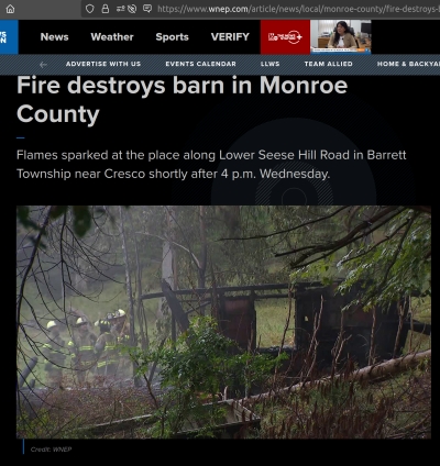 Fire destroys barn on Lower Seese Hill Road