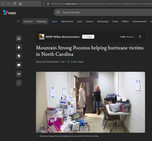 Mountain Strong Poconos helping hurricane victims in North Carolina